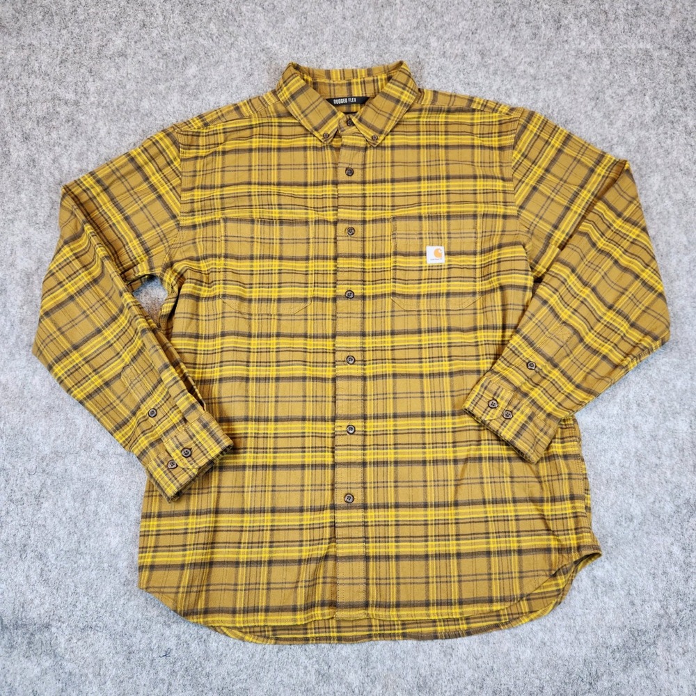 Carhartt Rugged Flex‎ Shirt Men XL Yellow Flannel Plaid Relaxed Fit Workwear - Picture 2 of 9